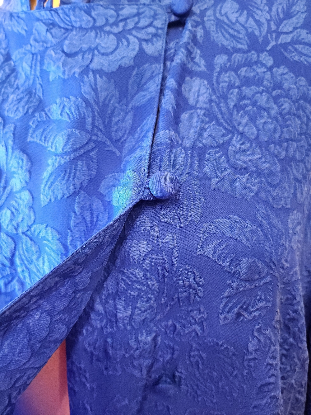 Royal Blue Textured Silk Mandarin Collar Blouse Frog Closure - Picture 5 of 8